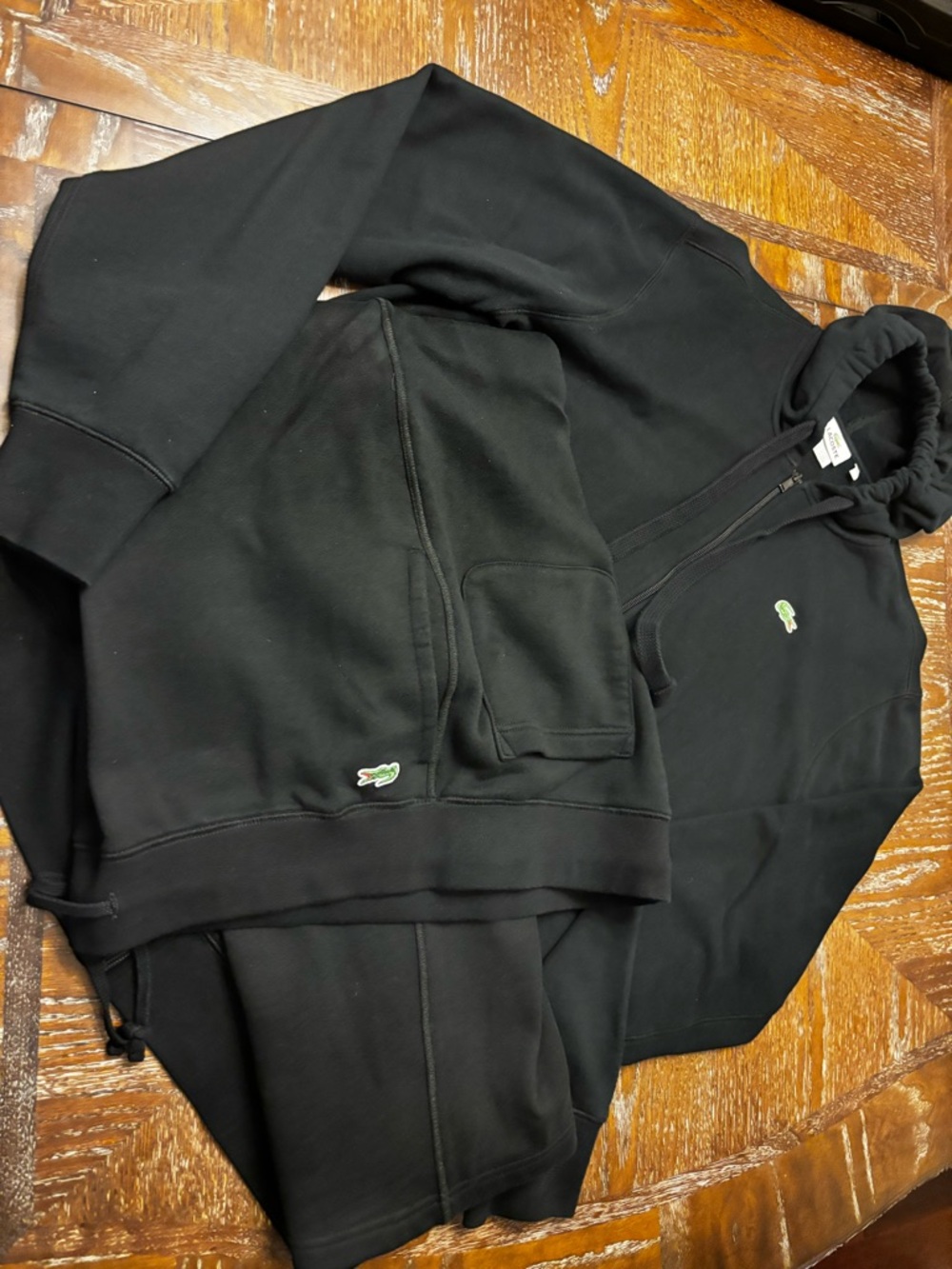 Lacoste Black Hooded Zip Sweatshirt & Jogger set with Green Crocodile